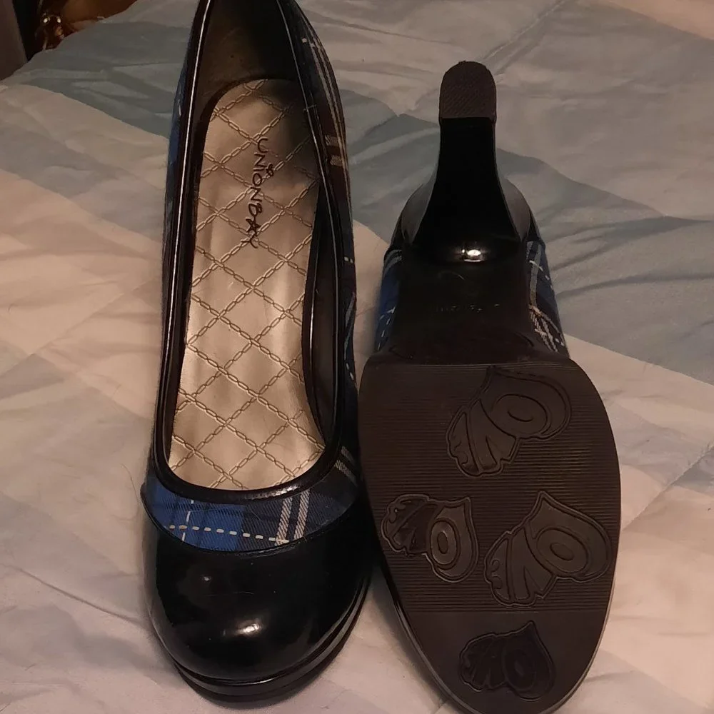 Union Bay Plaid Blue Heels - Picture 2 of 2